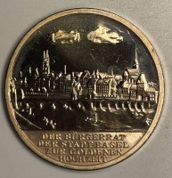 Auktion 363<br>Stadt Basel, Medaille zur Goldenen Hochzeit von der Bürgergemeinde o. Jahr, Silber Vergoldet / D-33 mm, 24 gr