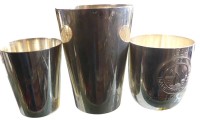 Auktion 363<br>3x div. Vodkabecher, tw. Sportpreise, 2 kleine S-835-, Wilkens, zus. 76 gr.. H-max 6,3 cm