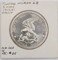 Auktion 363<br>3 Mark Deutsches Reich 1913 "Der König rief..."