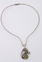 Auktion 363<br>Halsreif mit Anhänger, 900er Silber "PB", Steine ?, ca. D-12,5cm, Anh. 4,5cm, ca. 18gr.