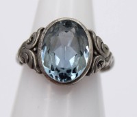 Auktion 363<br>835er Silber-Ring, hellblauer Stein, älter, RG 53/54, 3,2gr.