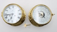 Auktion 363<br>Glasenuhr und Barometer "Schatz" Royal Mariner, Messing, gute Erhaltung, D-18cm T-9,5cm