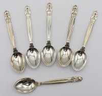 Auktion 363<br>6x Teelöffel, Georg Jensen, Acorn, Sterling, ca. 91gr., L-11,2cm