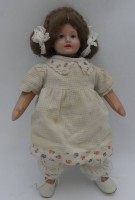 Auktion 363<br>Brustblattkopfpuppe "Celba" mit Stoffkörper, H_29 cm