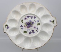 Auktion 363 / Los 9019 <br>Eierplatte, Max Roesler, Veilchen Dekor, berieben, ca. 26 x 29cm