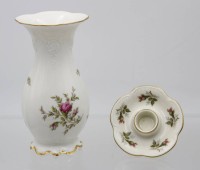 Auktion 368<br>Vase und Leuchter, Rosenthal, Moosrose, ca. H-14,8cm u. H-3cm