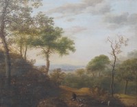Auktion 363 / Los 4025 <br>anonymer Altmeister "Landschaft mit Schafherde", Öl/Holz, gerahmt, RG 40 x 46 cm