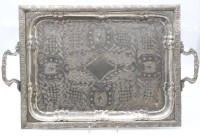 Auktion 363 / Los 15114 <br>gr. Serviertablett, wohl Indien, Metall silberfarben, ca. 55 x 35cm
