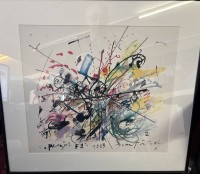 Auktion 363 / Los 5023 <br>Jean TINGUELY (1925-1991) "Projekt F1" betitelter Siebdruck, in Platte bezeichnet, gut gerahmt, RG 54x60 cm