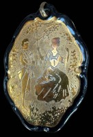 Auktion 364<br>Porzellananhänger "Lindner" Kunstabteilung Küps, Ätzgold, Handarbeit,  ca. 5,5x4 cm