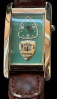 Auktion 364<br>Armbanduhr Fossil in Stahl AG-5611, Unisex, Quartzwerk läuft, braunes geflochtenes Lederband, guter Zustand