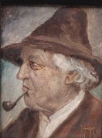 Auktion 364 / Los 4003 <br>Josef SCHWICKART (XX), Pfeifenraucher, Öl/Holz, alt gerahmt, RG 34 x 30cm
