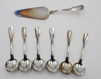 Auktion 364 / Los 11014 <br>6x Kompottlöffel sowie Tortenheber, WMF, Augsburger Faden, 90er Auflage, ca. L-23,8cm
