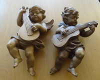 Los 15007 <br>2x gr. Musikengel, Holz, H-43 cm