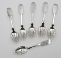 Auktion 364 / Los 11024 <br>6x Kaffeelöffel, 13lötig, Spatenform, Ziermonogramm, 19. Jhd., 106,1gr., L-14,8cm