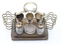 Auktion 364 / Los 15015 <br>Frühstücks-Menage, EPNS, Altersspuren, ca. H-22cm B-29cm T-16cm