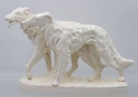 Auktion 364 / Los 9012 <br>Figurengruppe, Sitzendorf, Barsoi, ca. H-19,5cm L-32cm