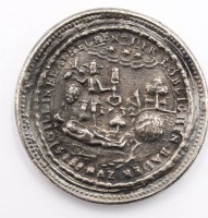 Auktion 364 / Los 6014 <br>Blaubeuren, späterer Abguß des Siegels der Baderzunft von 1732, Siegel der Chirurgen, ss, Silber, 41 mm, 38 g
