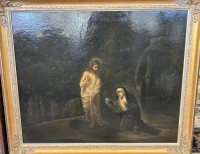 Auktion 364<br>anonymer Altmeister "Christus und Magdalena - "Noli me tangere", wohl 19.Jhd., Kopie nach Rembrandt, gerahmt, RG 91x77 cm (Sperrgut-Versand)