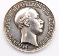 Auktion 364 / Los 6035 <br>A 1897 ,Gedenkmedaille für den Großherzog Friedrich Franz III von Mecklenburg zum Todestag, Silber