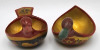 Auktion 364 / Los 14528 <br>2x russ. Anbietschalen, Lackarbeit in Entenform, L-max. 15 cm