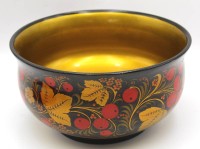 Auktion 364 / Los 14529 <br>grosse russische Obstschale, Lackarbeit, H-13 cm, D-23 cm