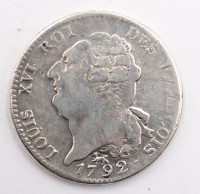 Auktion 364<br>1 ECU 1792 Silber Münze Frankreich LOUIS XVI