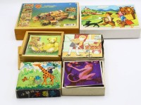 Auktion 364 / Los 12046 <br>5x Kinder Puzzle-Klötze etc.,  Eichhorn in Holzkasten  etc.,
