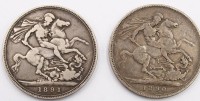 Auktion 364<br>2x Queen Victoria Silver Crown 1890/91,