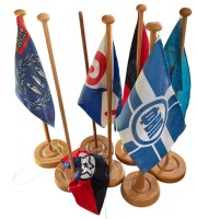 Auktion 364 / Los 15050 <br>7x Tisch-Stander, 5x mit Reederei-Wimpel