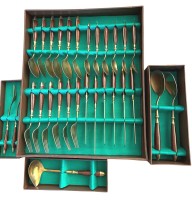 Auktion 364 / Los 15051 <br>29 tg. Bronzebesteck mit Holzgriffen, Handarbeit aus Thailand mit Putzanleitung, bis auf einen Löffel gut erhalten