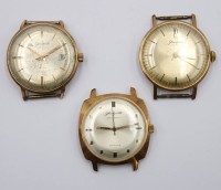 Auktion 364 / Los 2039 <br>3x div. Vintage-Armbanduhren, Glashütte, 2x Spezimatic (1x läuft), 2x Werke defekt, ca. D-3,6cm, Tragespuren