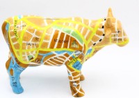 Auktion 364 / Los 9023 <br>gr.Keramik Kuh als Sparschwein, bemalt mit Hamburg-Strassenkarte, H-18 cm, L-28 cm