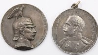 Auktion 364<br>2x Silber-Medaillen, Kaiser Wilhelm II, 1x -990-, militärisch
