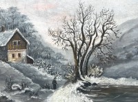 Auktion 364<br>Gemälde Winterlandschaft, anonym, Öl/Leinen, gerahmt, RG 41 x 37cm