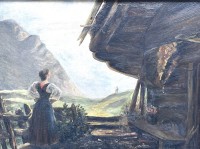 Auktion 364 / Los 4032 <br>Gemälde Landschaft/Hütte, anonym, Öl/Leinen, gerahmt, RG 41 x 37cm