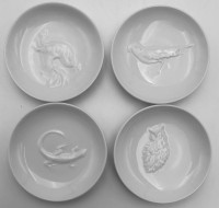 Auktion 364<br>7x kl. Schälchen mit Tierreliefs "KPM" Berlin, blaue Zeptermarke, D-9 cm