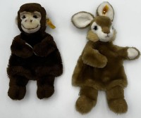 Auktion 364<br>Stoff-Handpuppen, 2x Steiff, 1x Affe &amp; 1x Hase, K+F, H: 31cm &amp; 37cm