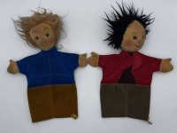 Auktion 364 / Los 12064 <br>Handpuppen m. Filzkopf, 2x Steiff (K+F), H: a 28cm