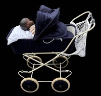 Auktion 367<br>Vintage Puppenwagen, 70-er Jahre, mit Puppe H-75 cm, L-80 cm