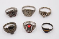 Auktion 364<br>6x div. Ringe,  u.a. 2x Totenkopfringe, SA-Ring, RAD-Ring