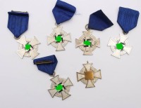 Auktion 364<br>6x Treuedienst-Abzueichen in Silber, 3.Reich, 5x am Band, 1x entnzifiziert