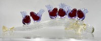 Auktion 364<br>6x Vögel auf Ast, Murano, 1x Schwanzfedern bestossen, Blatt geklebt, L-42 cm, T-18 cm, H-13 cm