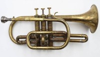 Auktion 364<br>Trompete, M. Yasin Band Co., Indien, Messing, Alters-u. Gebrauchsspuren, L-35,5cm