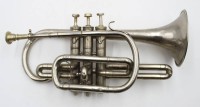 Auktion 364<br>Trompete, M. Yasin Band Co., Indien, Alters-u. Gebrauchsspuren, L-35,5cm
