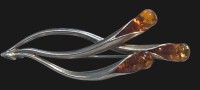 Auktion 364<br>Brosche, Silber-925- mit 3 Bernsteinen, L-5,5 cm, 6,4 gr.