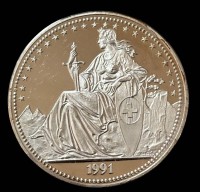 Auktion 364<br>Schweizer Medaille, 1 Unze Feinsilber, D-3 cm, 1991