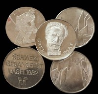 Auktion 364<br>5x Silbermedaillen, Schweiz, zus. 76 gr