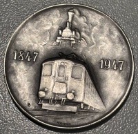 Auktion 364<br>Medaille 100 J. Schweizer Eisenbahnen" 1947, Silber-900-, D-3,5 cm, 14,4 gr
