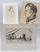 Auktion 364 / Los 5003 <br>Otto SCHIROP (1904-1958), Skizzen aus der Kriegsgefangenschaft, 3 Blätter, signiert und datiert, ungerahmt, ca. Größte BG 38 x 30cm